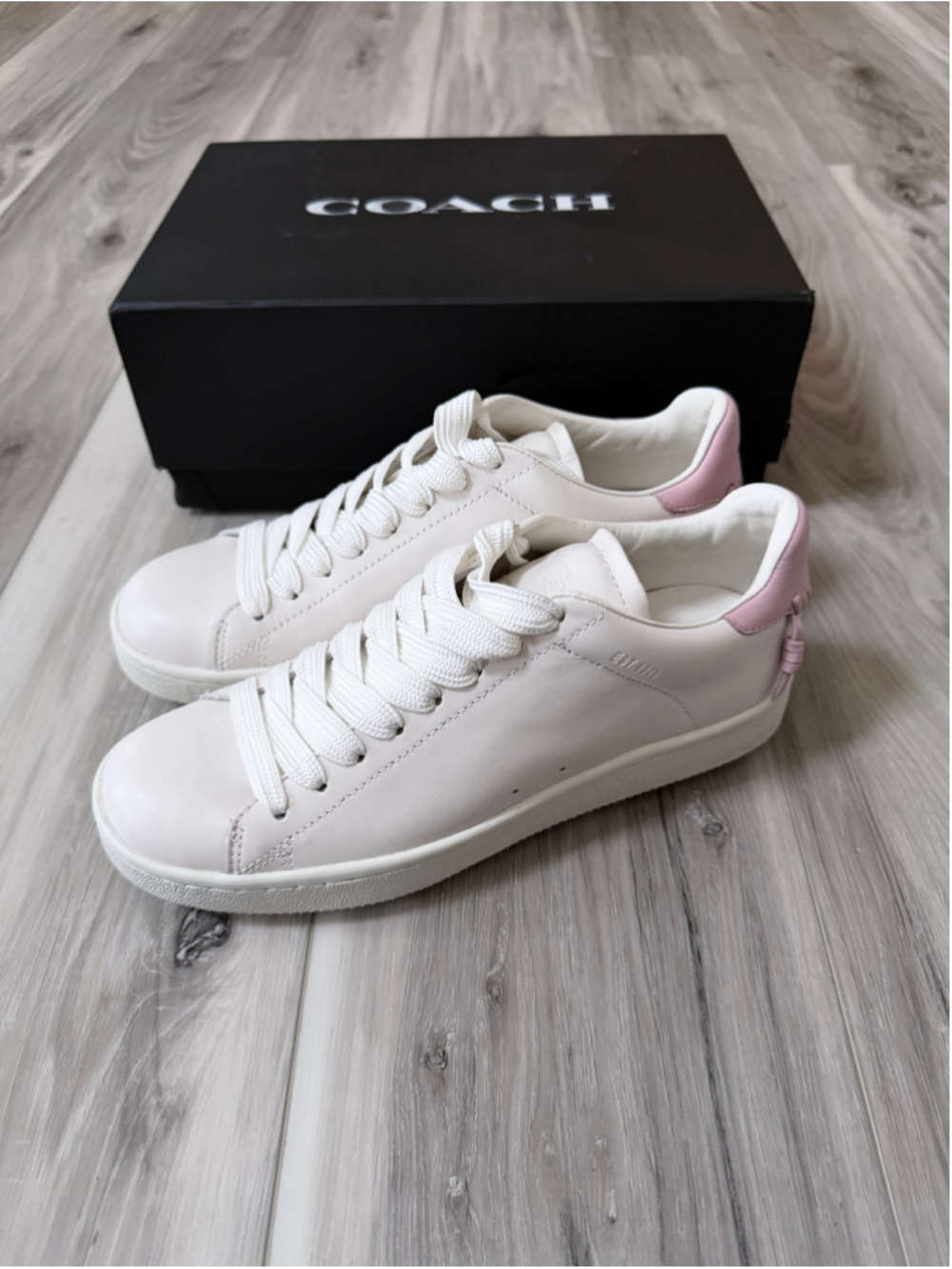 Coach C101 Leather Sneakers Women’s 8 White Petal Pink G1232 New With Box